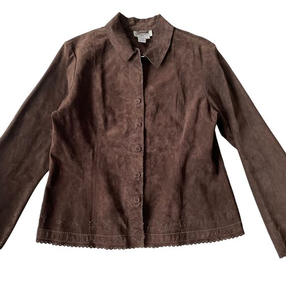 Vintage 1990s Live a Little Suede Shacket Button Down Floral Cutout L EUC - Picture 13 of 13